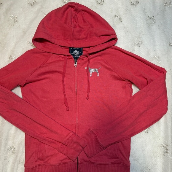 Vintage Y2K Victoria’s Secret PINK Peace Sign Bedazzled Zip-Up Hoodie – Small - Picture 2 of 4